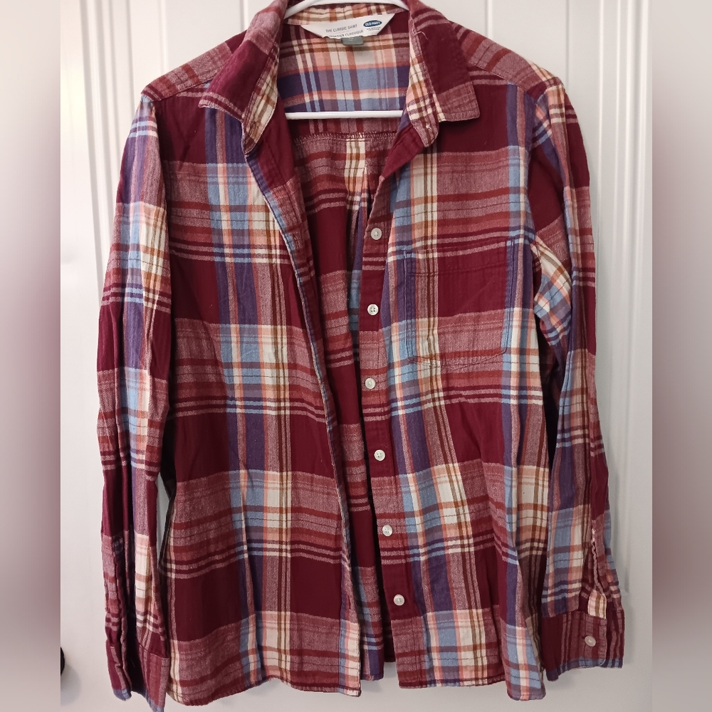 Old Navy Red and Blue Casual Button Down Shirt